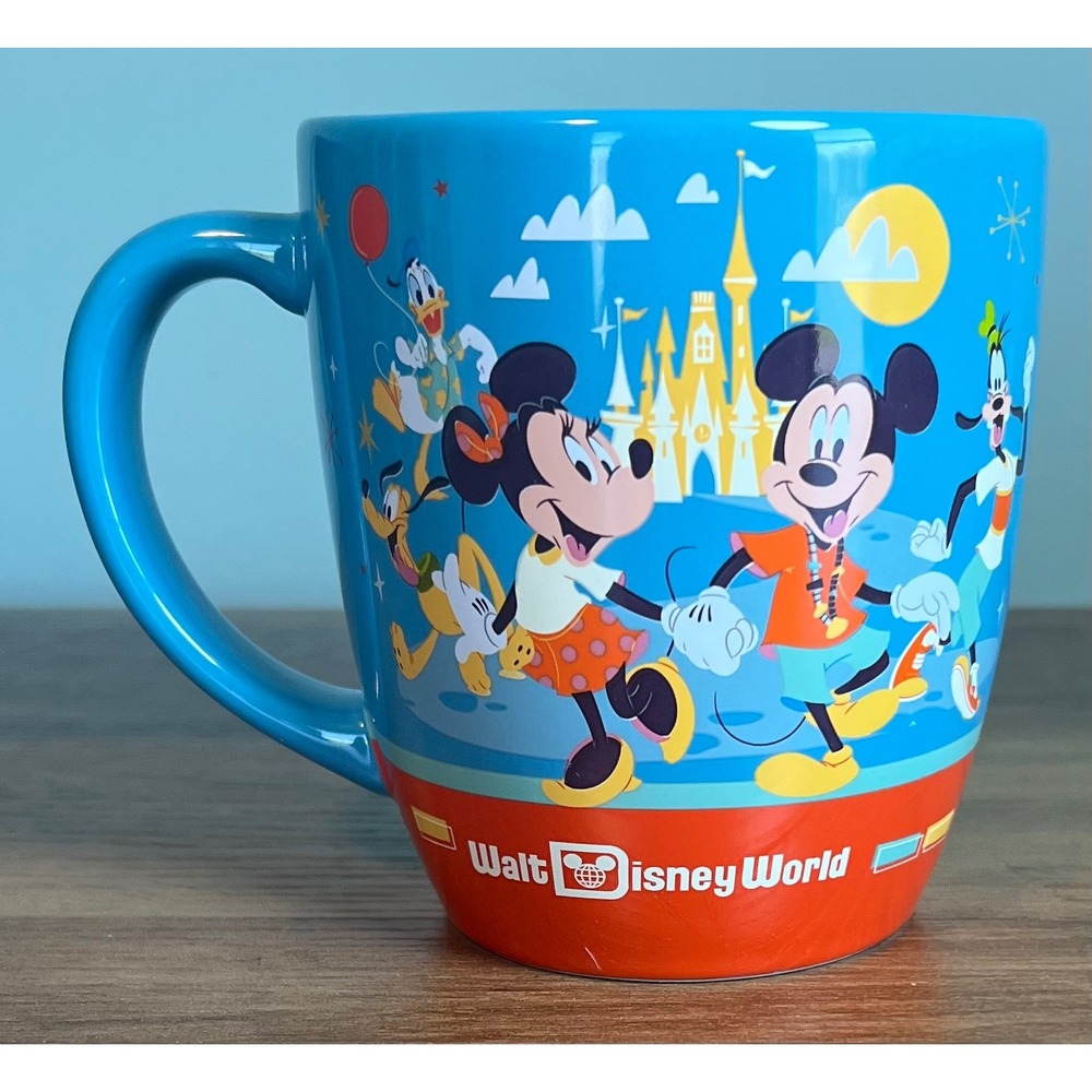 Walt Disney World Play in the Park Mickey Minnie Goofy Stoneware Mug 21oz Blue